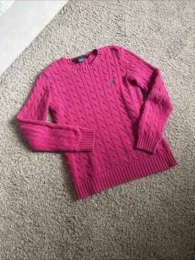 Ralph Lauren Fuchsia 100% cotton Cable-Knit Crewneck Sweater